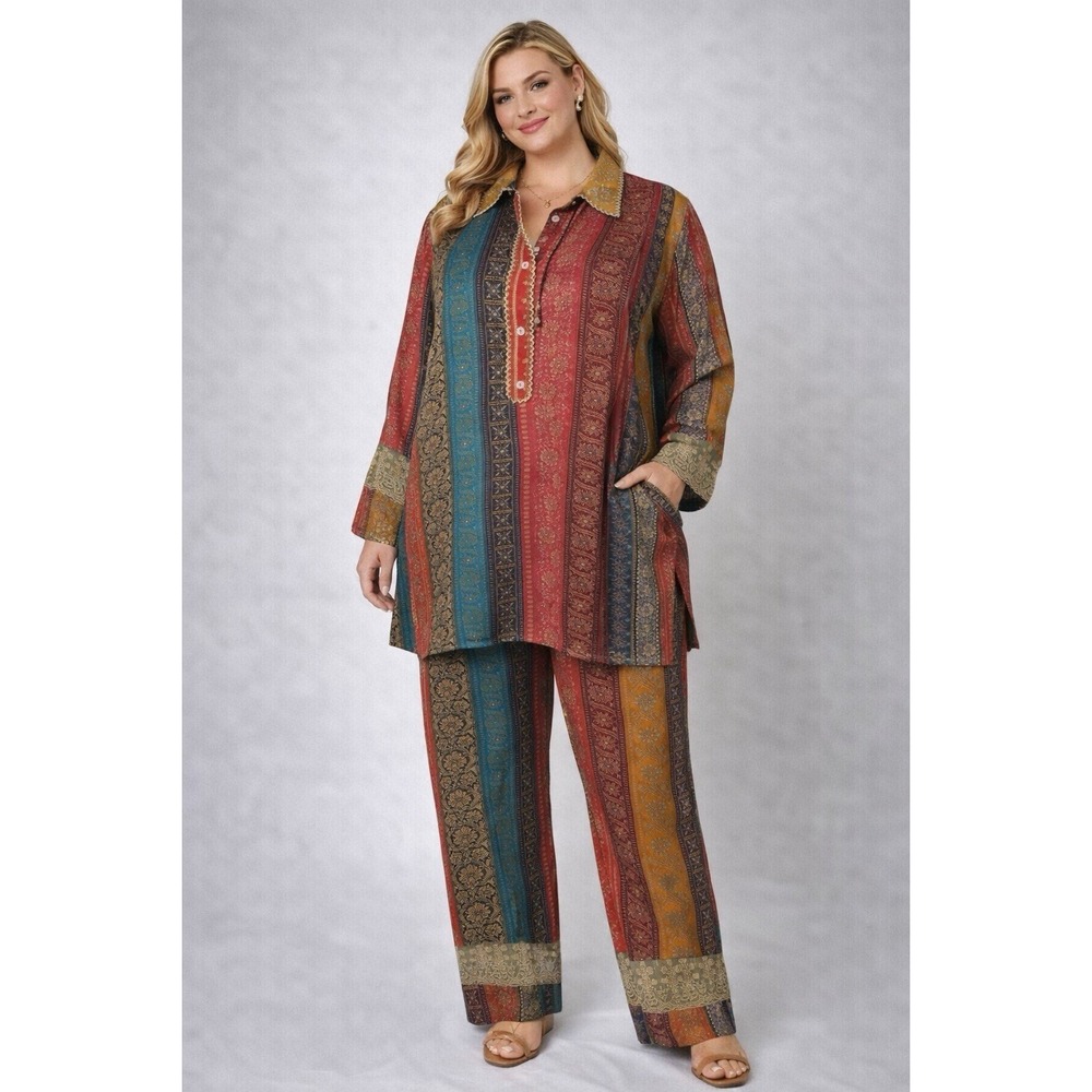 Sawayira Womens Boho Tunic and Wide Leg Pants Set Multicolor Striped
